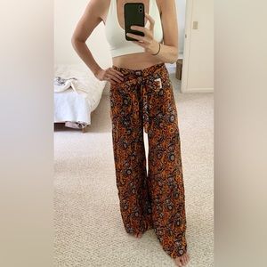 Free People Printed High Waisted Wide Leg Pants